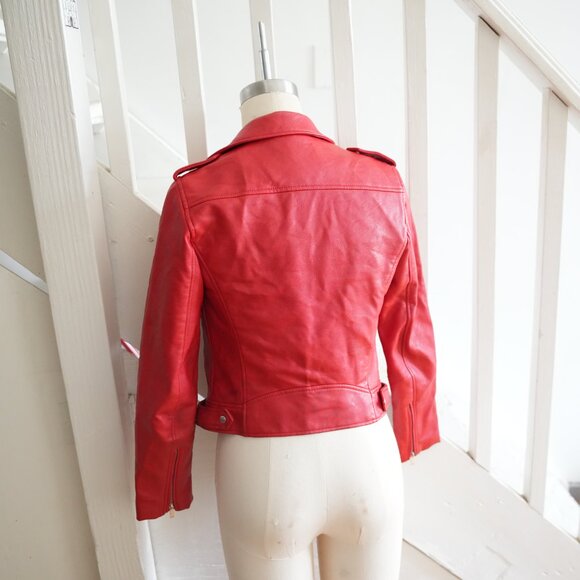 Zara TRF Red Faux Leather Moto Jacket • Size Small - Picture 2 of 3